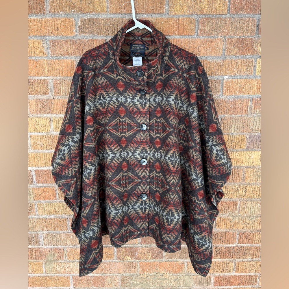 Pendleton 100% Wool Aztec Chaparral Poncho Southwestern Pattern Reversible Cape